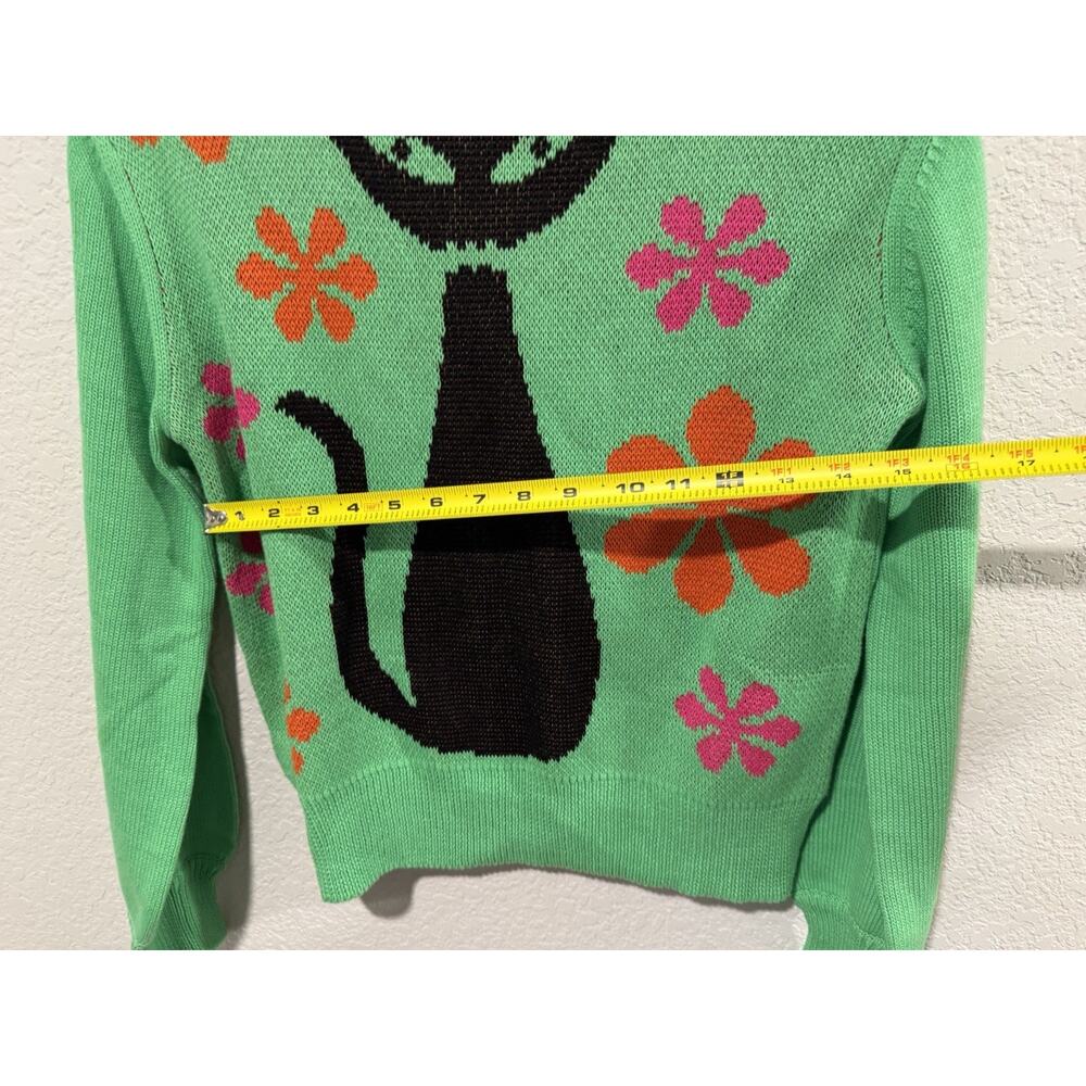 Oxknit Women’s Green Sweater Cat And Floral Design Size Small NWT - Picture 5 of 6
